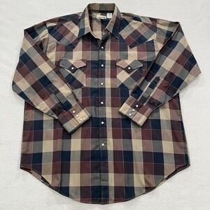 Vintage Men's Western Pearl Snap Long Sleeve Plaid Shirt Express Riders Size XL